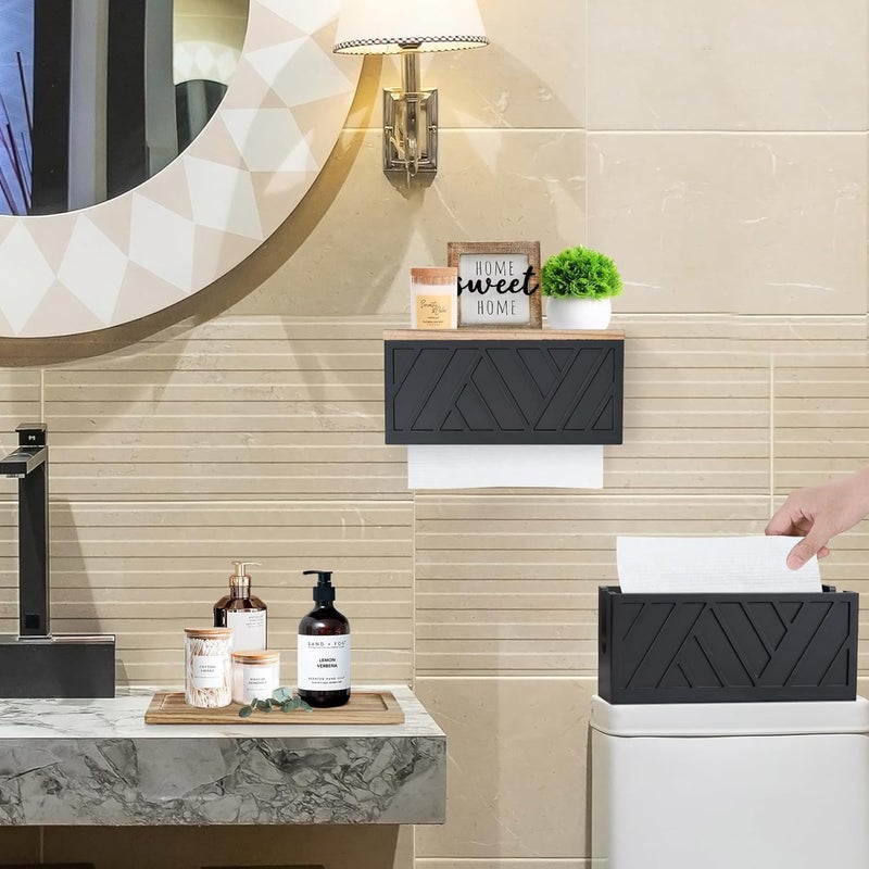 Jorkol Set of 2 Paper Towel Dispenser Wall Mount, Paper Towel Holder Wall Mounted with Lid, Solid Wood Commercial C-Fold, Z-Fold, Trifold Hand Paper Towel Holder Hand Towel Holder for Bathroom Kitchen Decor - Image 3